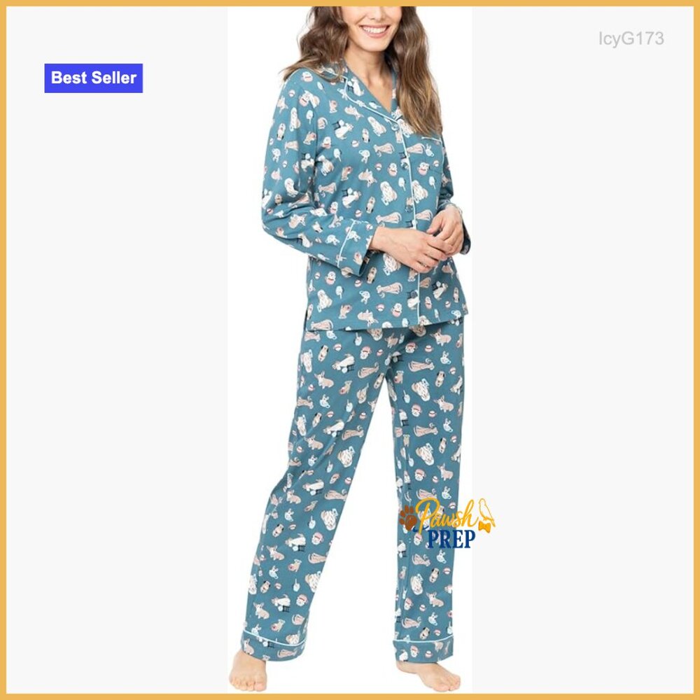 Women's 100% Cotton Pajama Set, Long Sleeve Button Top & Pants, Size Small
